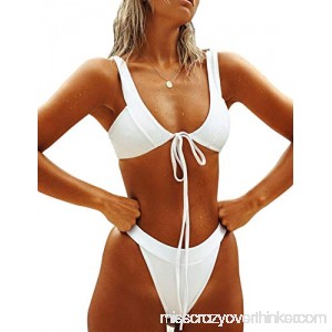 MELYUM Womens Sexy Bikini Set Lace Up Pad Swimsuit Brazilian Thong Bathing Suit Wrap High Cut Swimwear White B07NC73THV